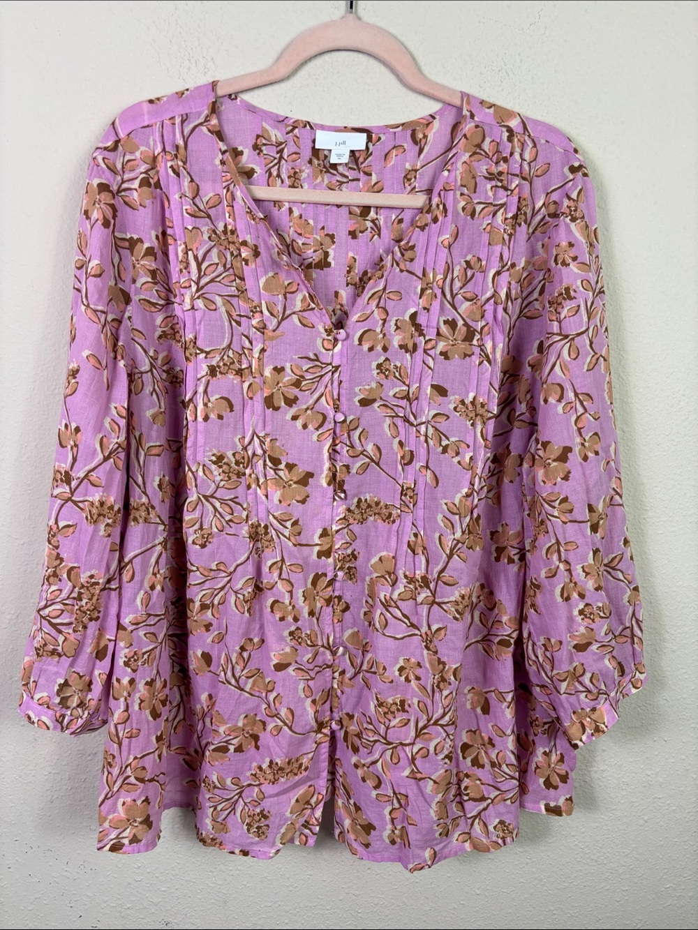 J. Jill Lilac Floral Button Down Tunic Top size XL 100% Cotton - Picture 3 of 9